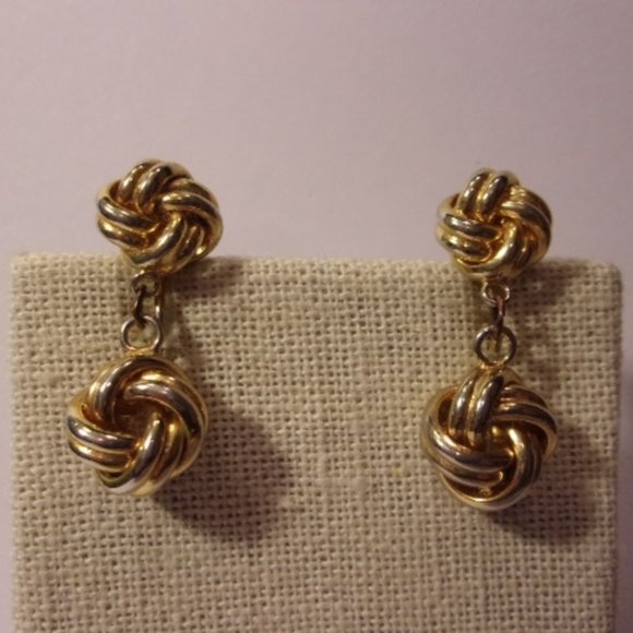 "Vtg Love Knot Gold Tone Dangle Clip Earrings " - Picture 1 of 3